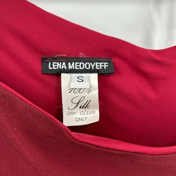 LENA MEDOYEFF Red 100% Silk Bow Shoulder Spaghetti Strap Maxi Gown Dress Small - Picture 5 of 5